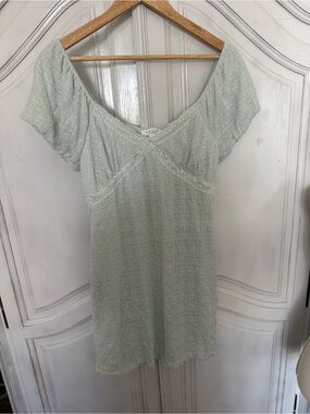 Kirious LA Mint Green Textured Babydoll Dress Cottagecore Boho Coquette‎ Size L